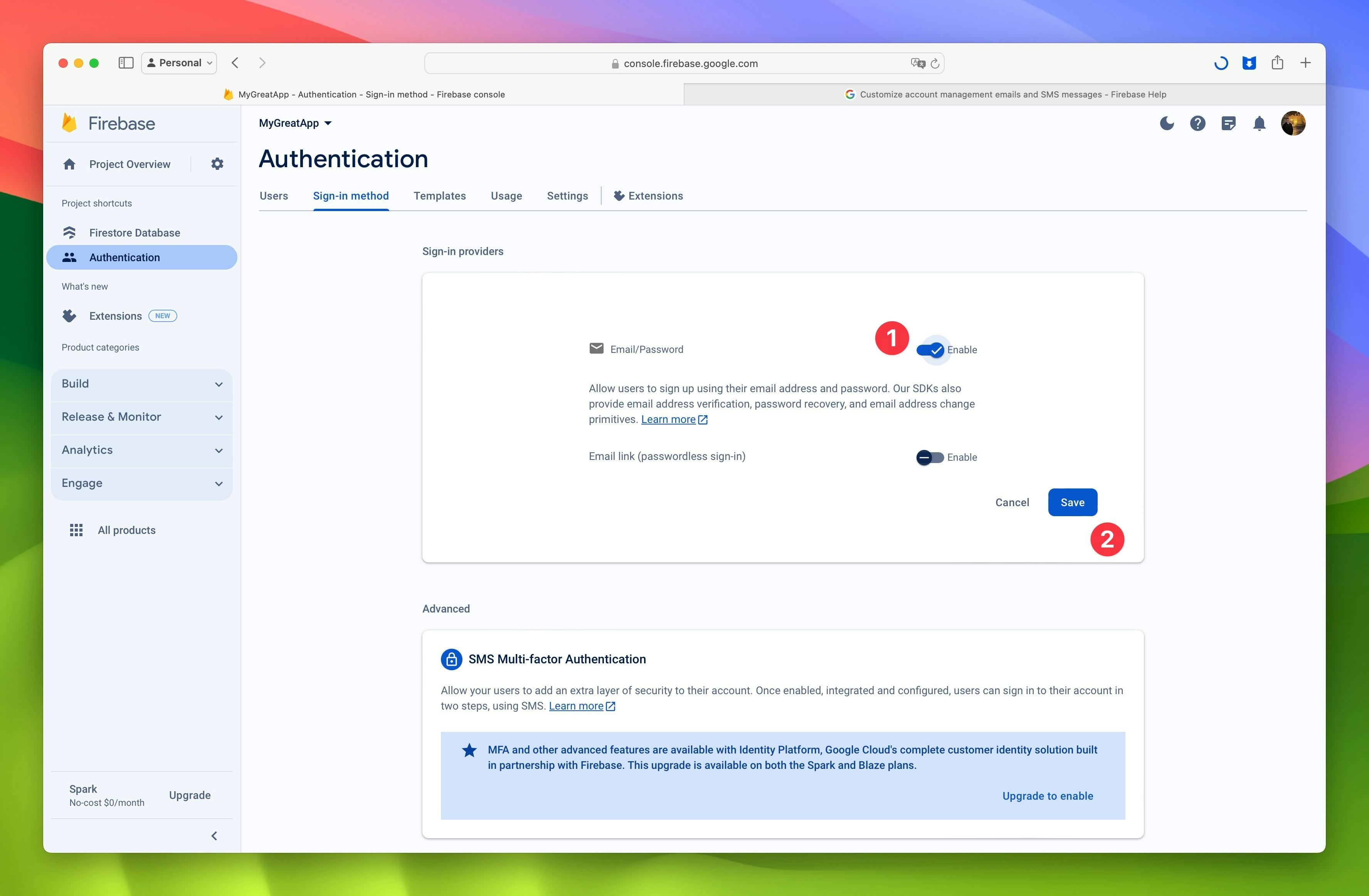 Firebase Auth Enable Email Screen