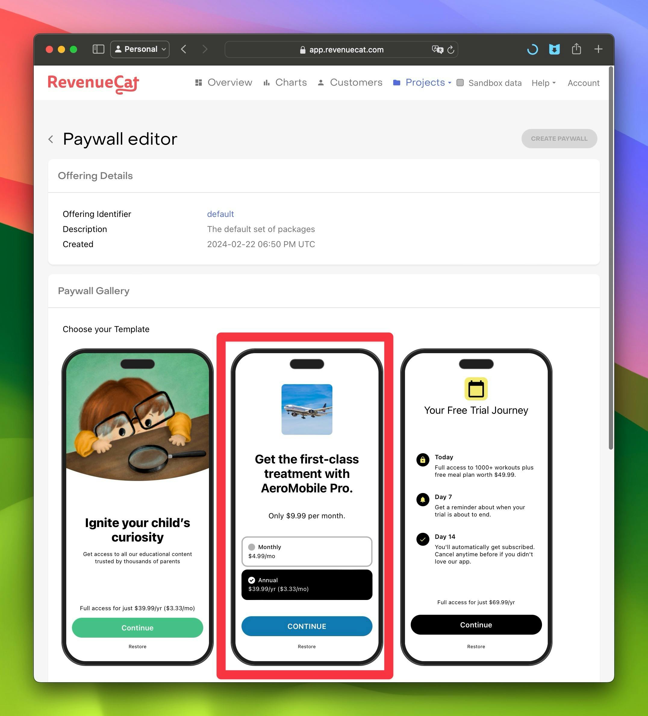 RevenueCat Paywall Template Selection