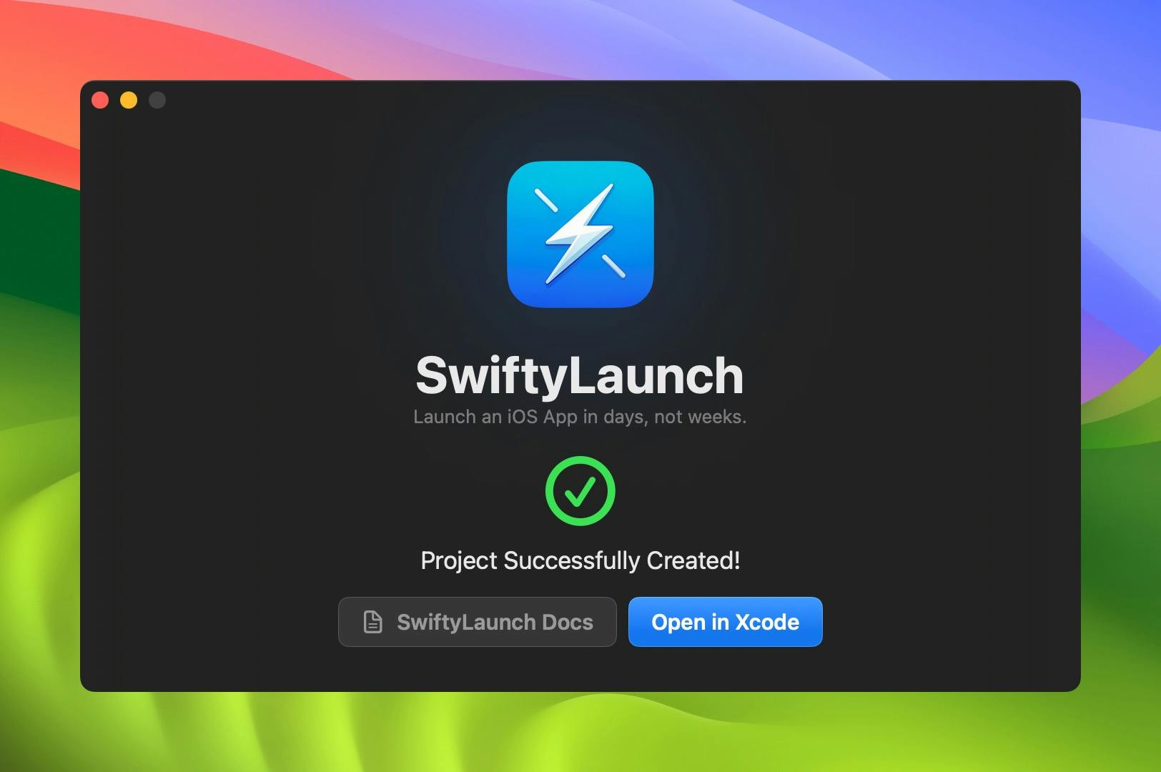 SwiftyLaunch Project Created Screen